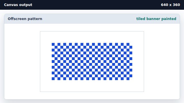 A blue checkerboard banner tiles across the middle of the canvas.