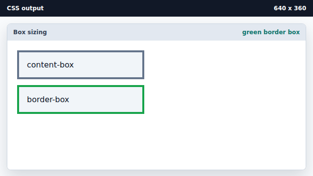 The border-box tile is now highlighted in green.