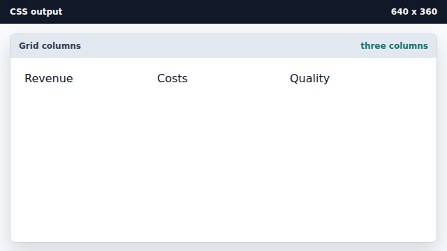 The dashboard forms three equal columns.