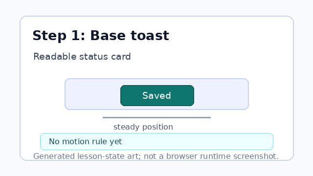A saved-message toast appears as a readable teal card.