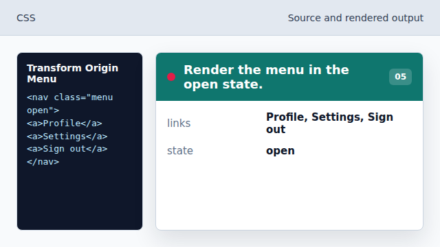 The HTML class chooses the open style.