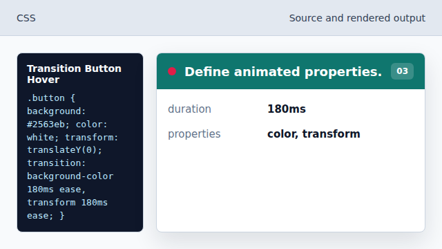 The browser interpolates color and transform changes.