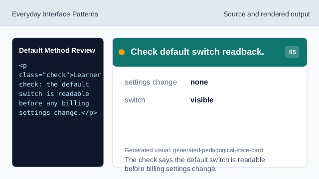 The check says the default switch is readable before billing settings change.