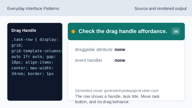 The row shows a handle, task title, Move task button, and no drag behavior.