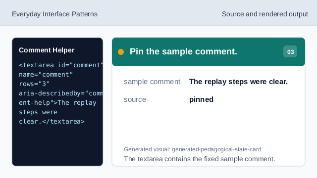 The textarea contains the fixed sample comment.