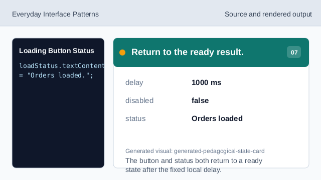 The button and status both return to a ready state after the fixed local delay.