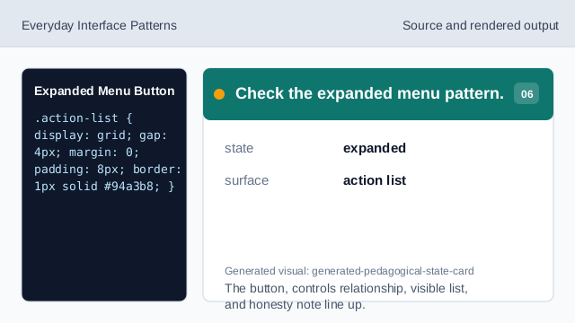 The button, controls relationship, visible list, and honesty note line up.