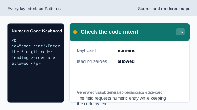 The field requests numeric entry while keeping the code as text.