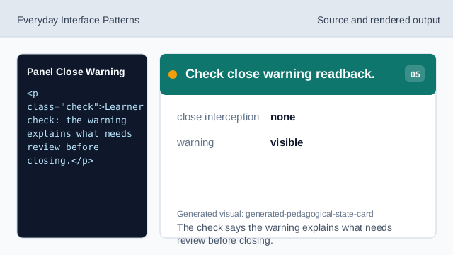 The check says the warning explains what needs review before closing.