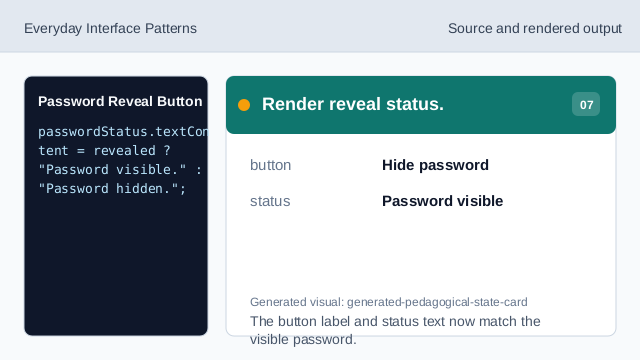 The button label and status text now match the visible password.