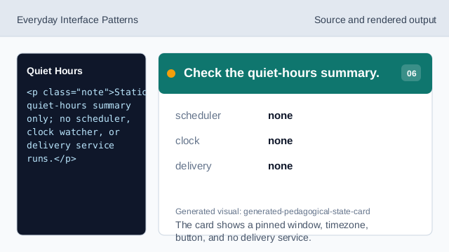 The card shows a pinned window, timezone, button, and no delivery service.