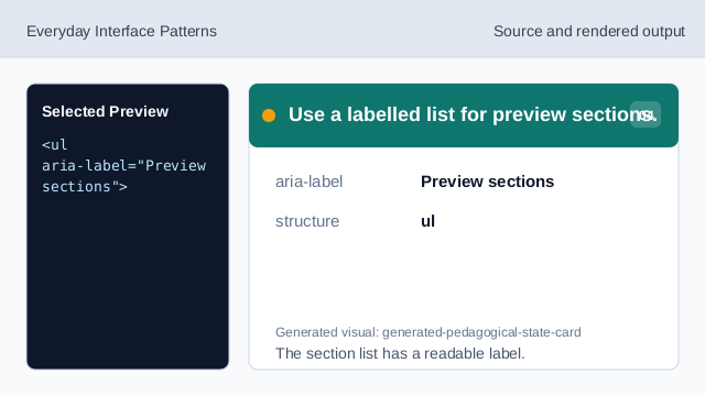 The section list has a readable label.