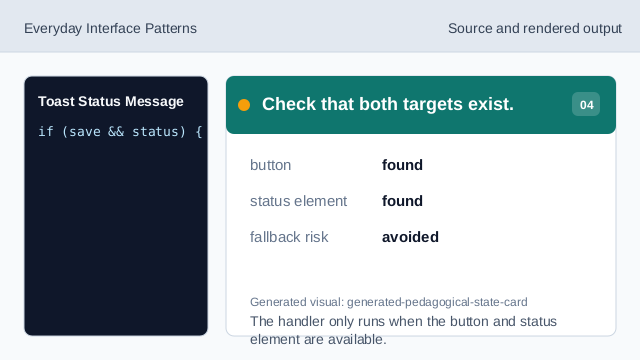 The handler only runs when the button and status element are available.