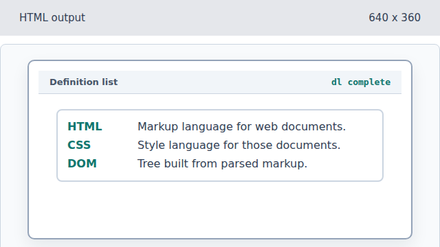 The completed glossary remains visible with three rows.