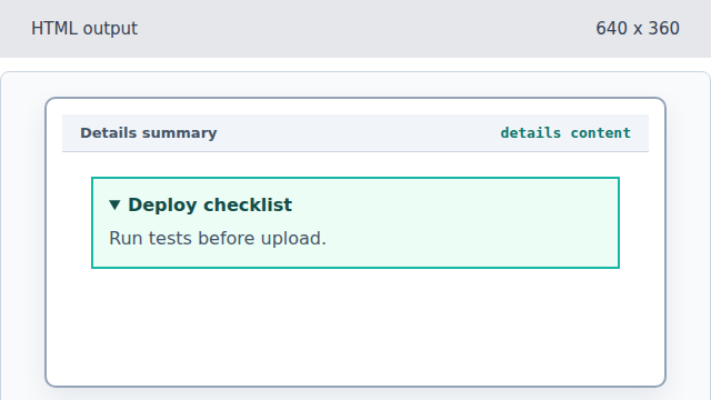 The Deploy checklist label now reveals a test reminder.