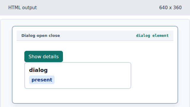 The page contains a dialog element ready to be shown.