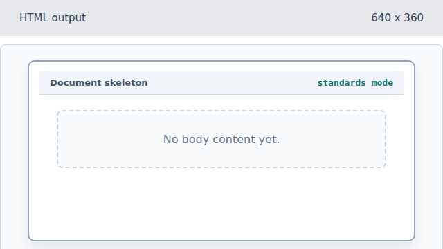 A blank browser viewport with standards mode recorded.