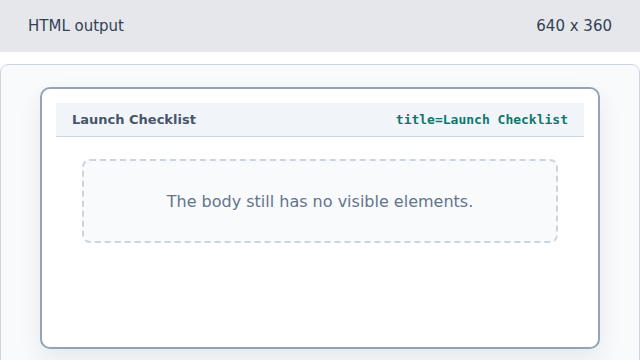 The browser title bar reads Launch Checklist while the page body is still empty.