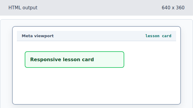 A responsive lesson card appears inside the page body.