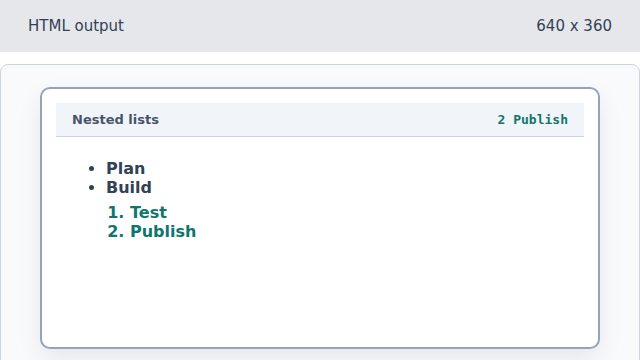 The nested list shows Test then Publish.
