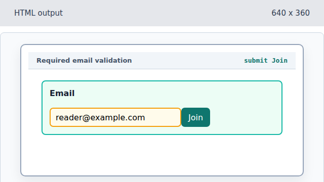 The complete join form shows Email and Join controls.