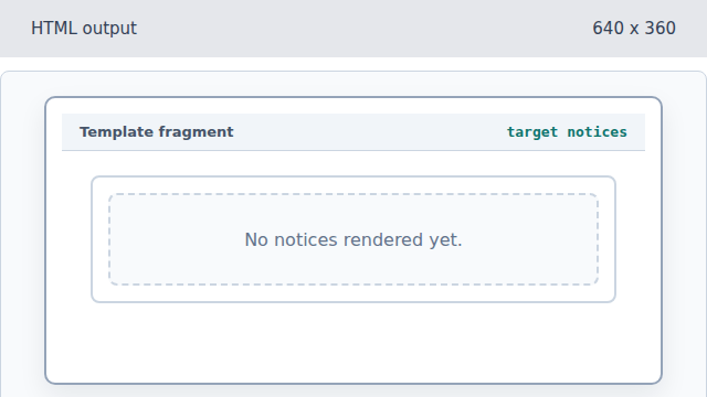 The page has an empty Notices target while the template remains stored.