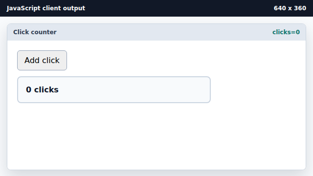 The button and 0 clicks output are visible.
