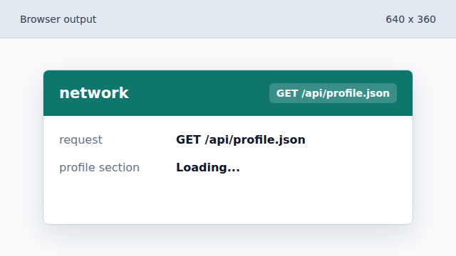 The browser sends a GET request and the page still shows loading.