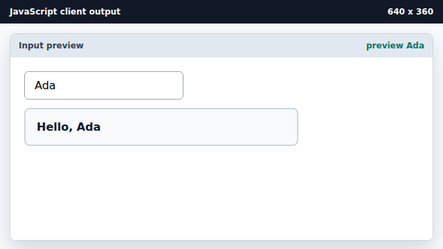 The preview changes to Hello, Ada.