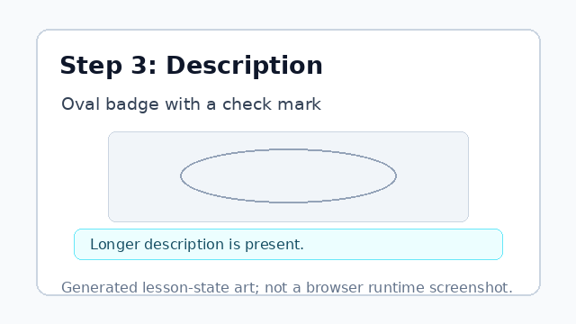 The description explains that the badge will contain an oval and check mark.