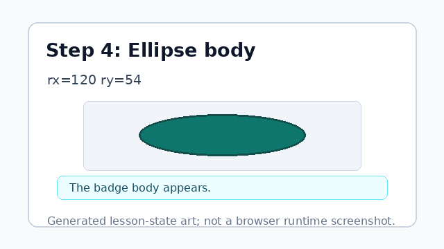 A teal oval badge body appears in the SVG viewport.