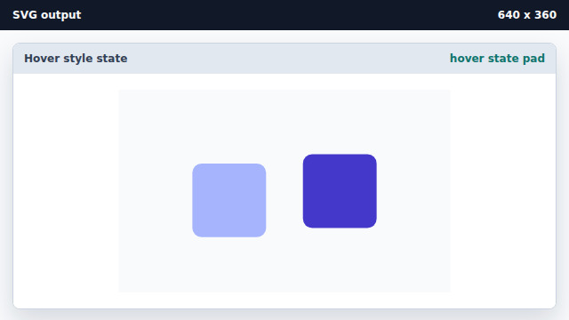 A dark indigo square sits at the right and is shifted up; the left square stays calm.