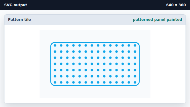 A rounded panel filled with a grid of blue dots appears across the viewport.