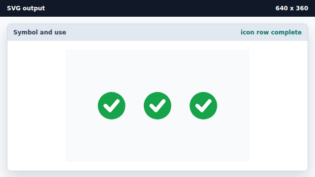 Three evenly spaced check-mark icons form a row across the viewport.