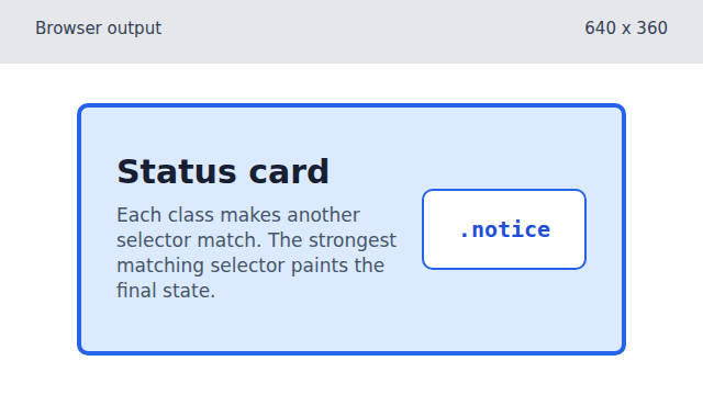 A blue notice card showing the notice selector result