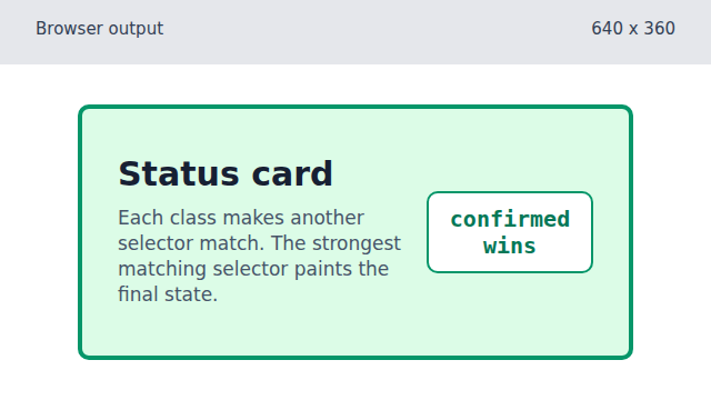 A green confirmed card winning over the warning style