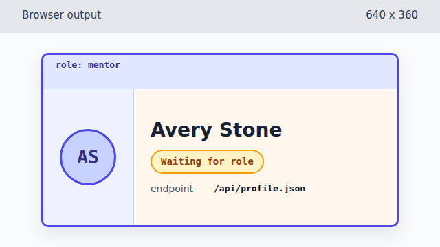 The mentor-styled profile card now shows the name Avery Stone
