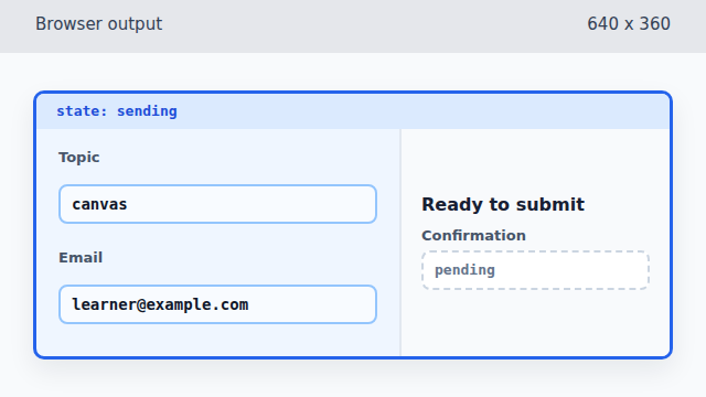 The signup form changes to a blue sending state